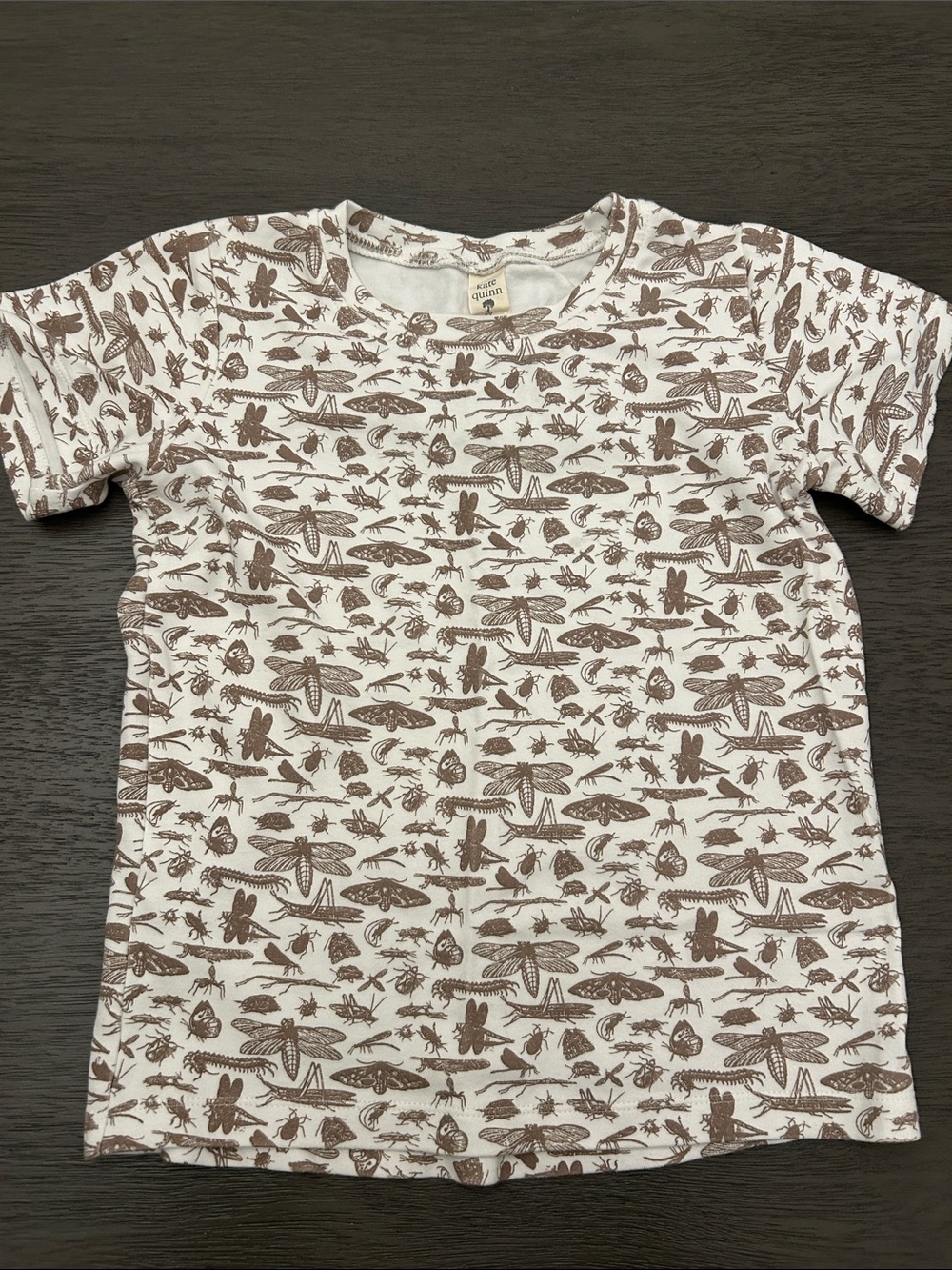 kate quinn White Short Sleeve Tee with Brown insect Print